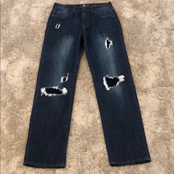 7 For All Mankind Distressed Patched Standard Jean - Picture 1 of 7